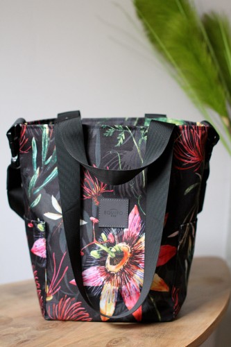 Torbo-plecak Mini Black Pasiflora codura wodoodporna