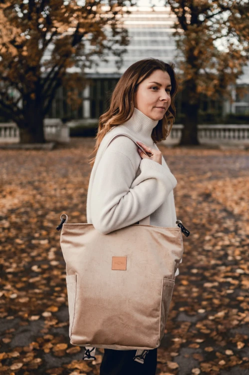 Torbo Plecak XL Beige King beżowy welur wodoodporny