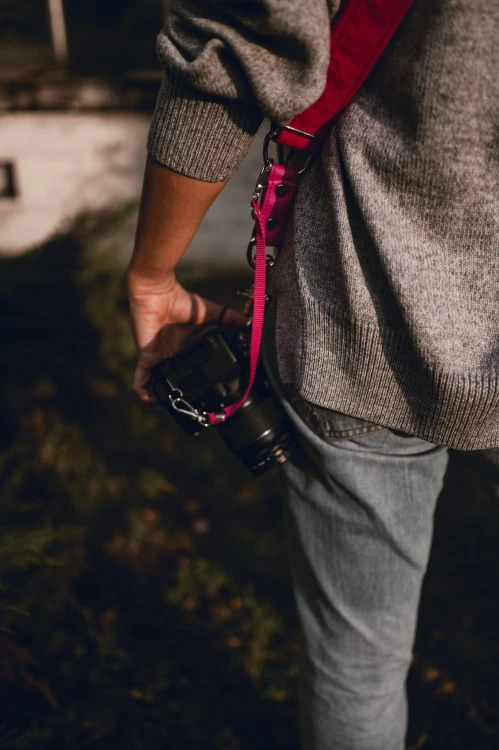 Szelki fotograficzne z mocowaniem statywowym różowy welur