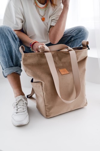 Torbo Plecak Fotograficzny Beż XL Torba na aparat Beige King Welur