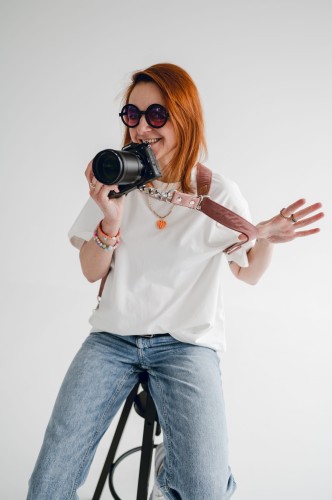 Szelki fotograficzne kwarc różowy welur szelki reporterskie jasny róż welurowe