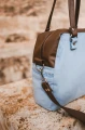 Torba fotograficzna błękitny welur czekoladowa ekoskóra premium BŁĘKIT i CZEKOLADA wodoodporna profesjonalna torba na sprzęt dla fotografki brązowa