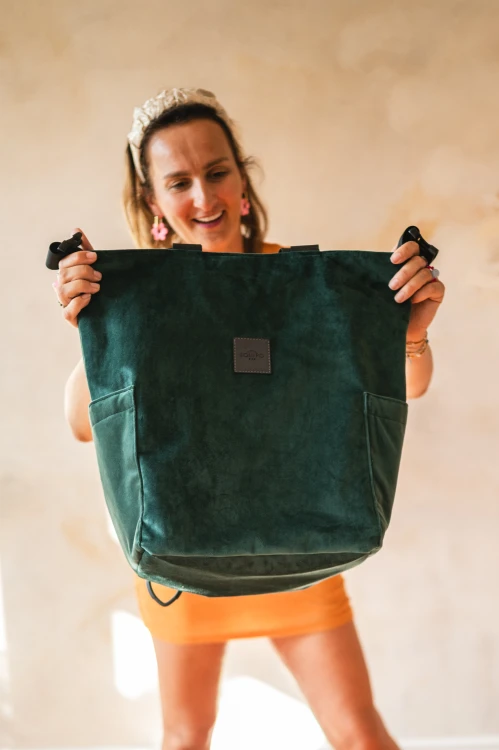 Torbo Plecak XL Green butelkowa zieleń welur wodoodporny