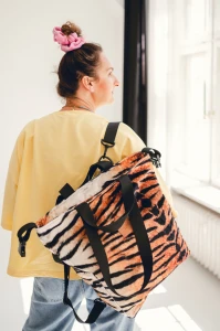 Torbo-Plecak XL Tygrys welur z wzorem tygrysiej skóry vegan wodoodporna torba bagaż podręczny