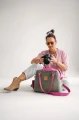 Torba fotograficzna Szałwia & Fuksja welur ekoskóra premium wodoodporna profesjonalna torba na sprzęt dla fotografki jasna zieleń i róż